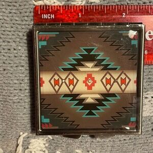 Southwestern dome Metal 2" square pill box Sew  mint trinket Compact Travel Case